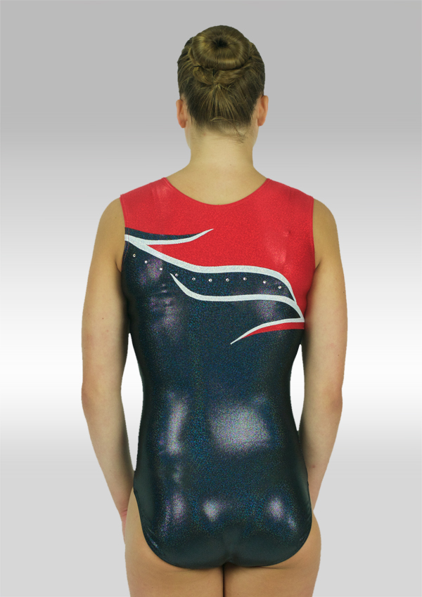 Justaucorps Sans Manches en Wetlook Noir et Rouge V598